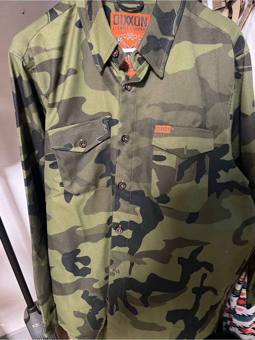 DIXXON Camo Button-Down Shirt in Olive and Black Limited Edition L